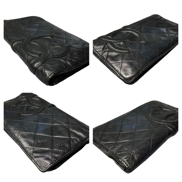 Authentic CHANEL Cambon Black Quilted Lambskin Leather & Black CC Long Wallet - Picture 7 of 16